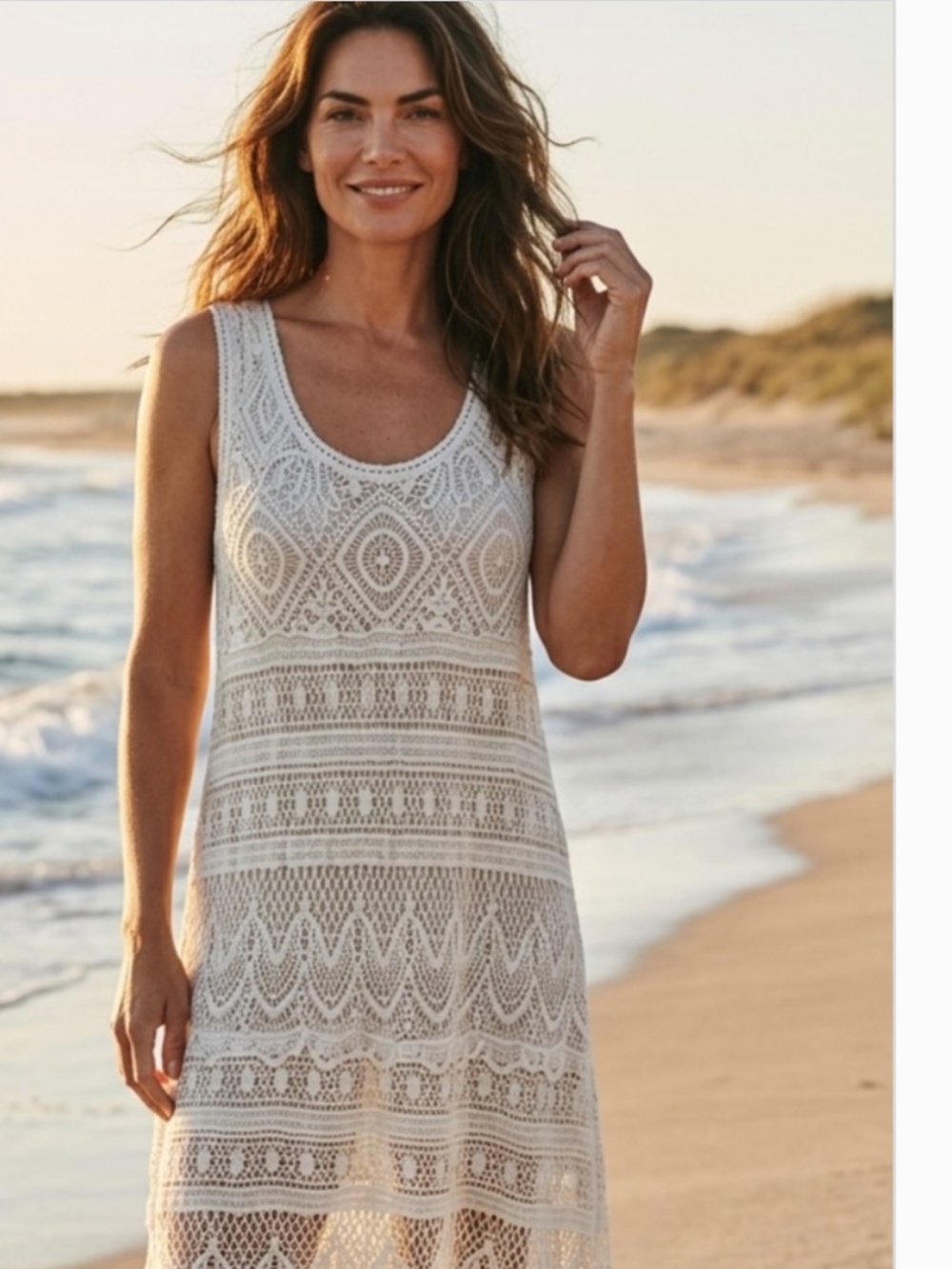 NWOT,Blue Island Ivory Crochet Lace Cover Up/Boho Beach Dress L/XL,100%COTTON